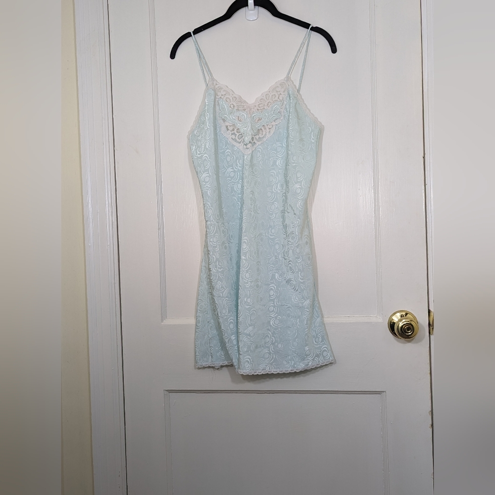 Vintage Pastel blue and white lace trimmed slipdress